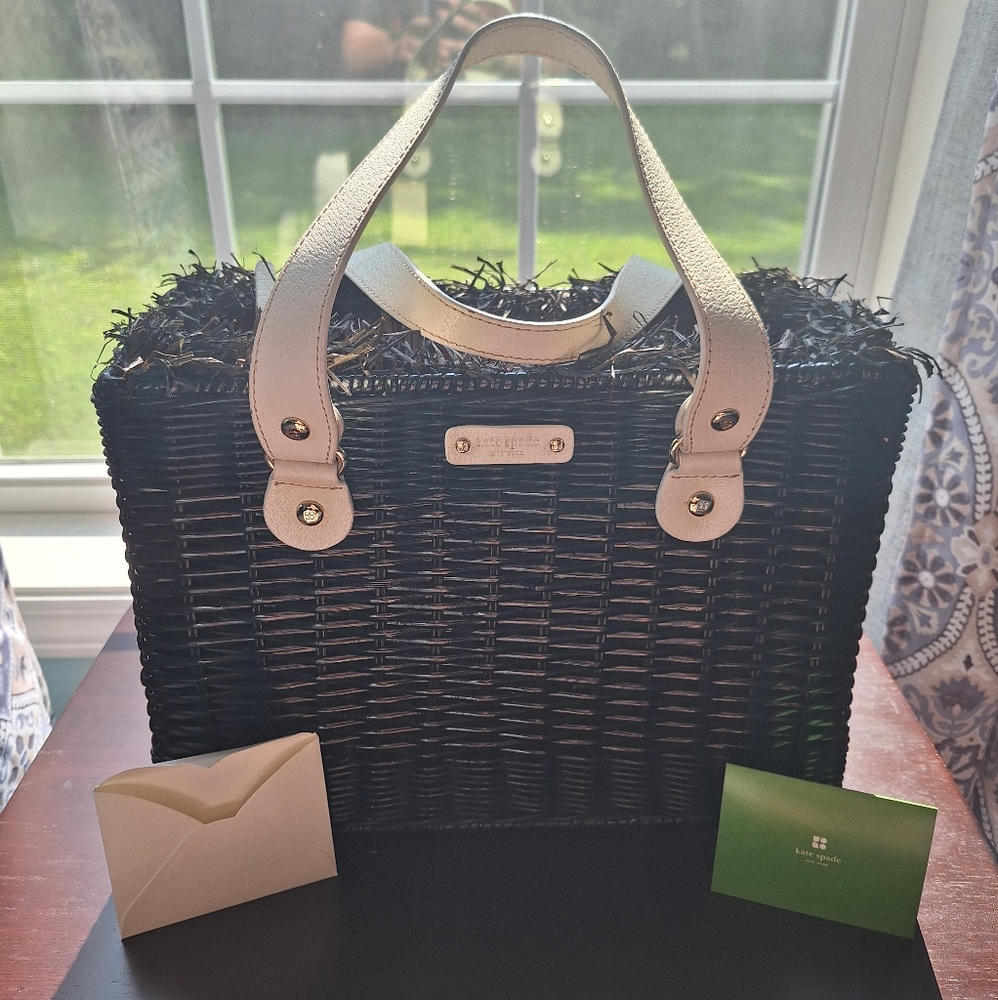 NWT Vintage Kate Spade Black and White Wicker Tote - Picture 12 of 13
